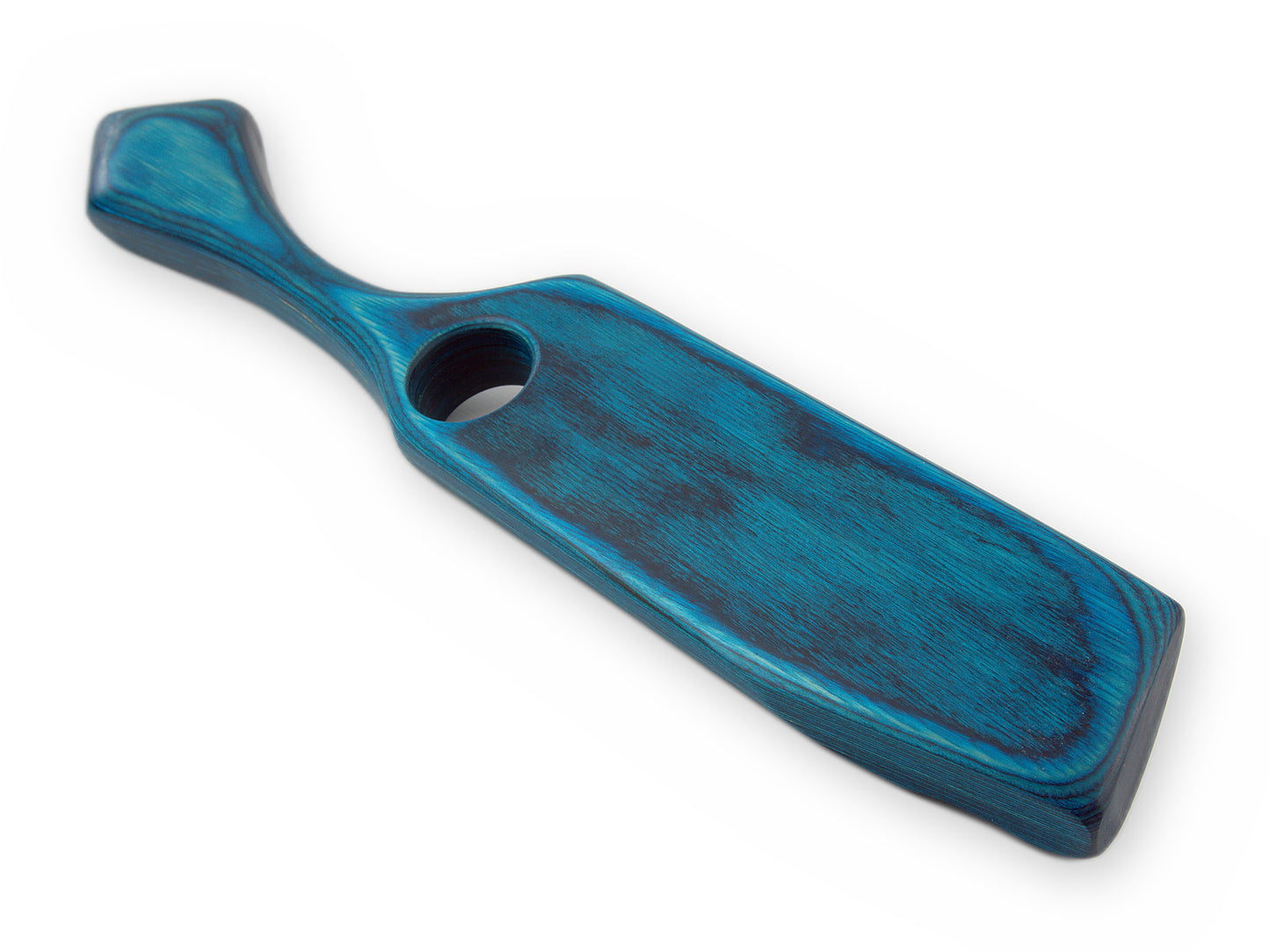 Flache Rückseite des türkisfarbenen Paddles mit dunklen Einschlüssen