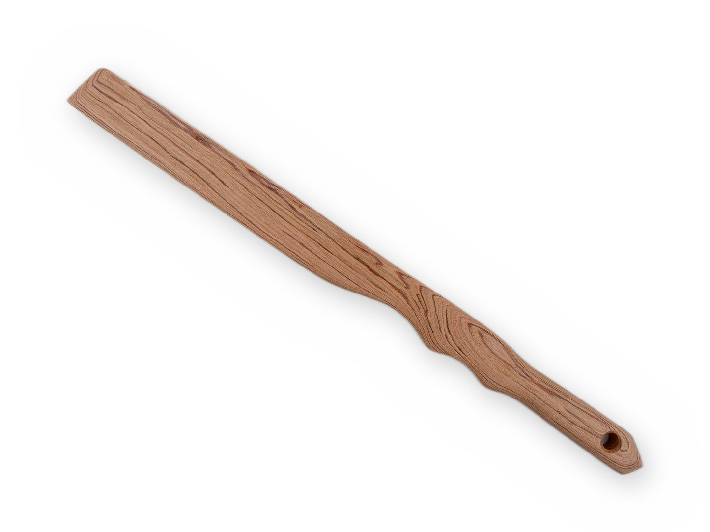 Langes Holzschwert mit flacher Seite und kräftiger rötlicher Maserung
