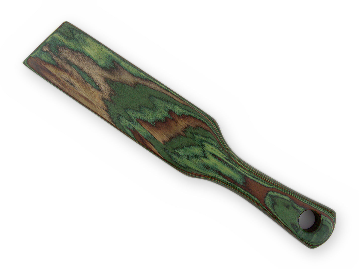Holz-Paddle mit flacher Schlagseite in grün-brauner Tarnoptik
