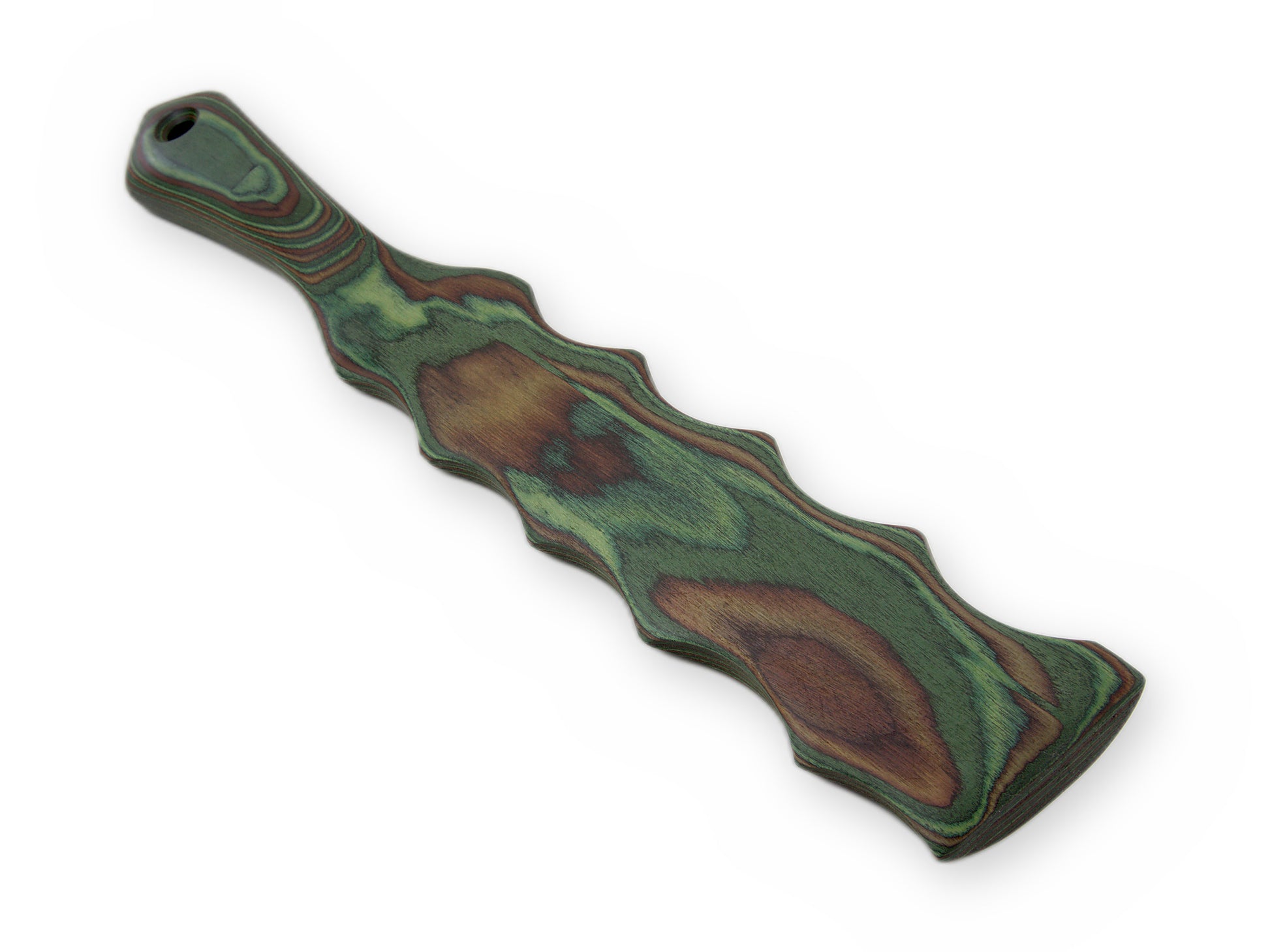Flache Rückseite des Camo-Paddles mit Zacken an den Seiten
