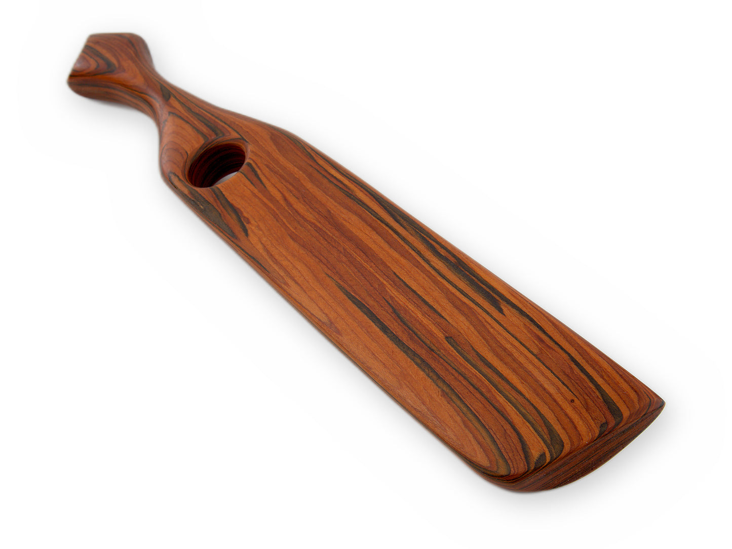Flache Rückseite des schweren braun gemaserten Paddles