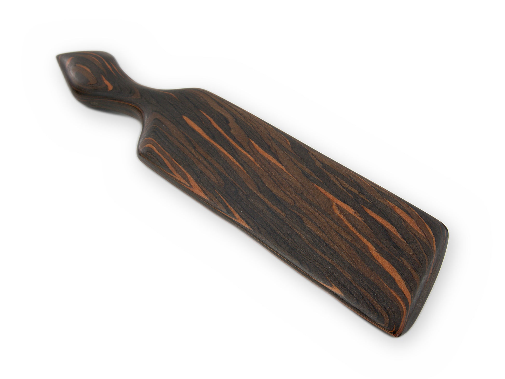 Flache Rückseite des warmbraun gemaserten Paddles