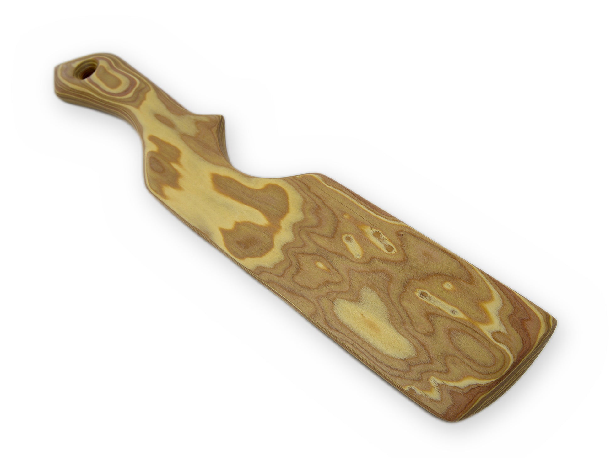 Flache Rückseite aus gelblich-goldbraunem Olivenholz