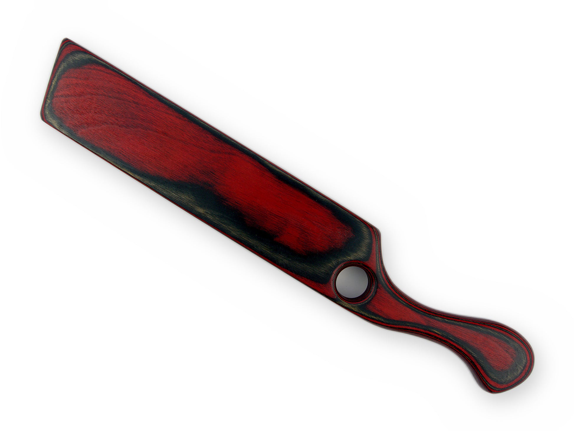 Breites Holz-Paddle mit glatter rot-schwarzer Schlagseite