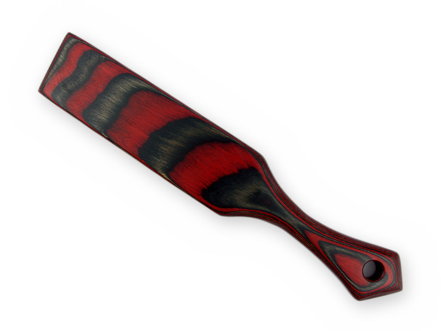Breites Holz-Paddle mit flacher rot-schwarzer Schlagseite